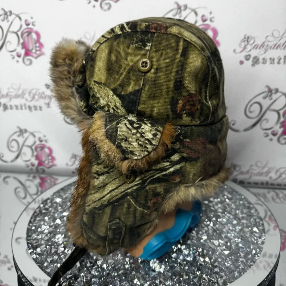 Toque hat trapper camo fur real rabbit Camouflage Fur-Lined Hat embroidered